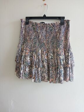 Rebecca Minkoff Floral Smocked Tiered Mini Skirt in Cream and Navy